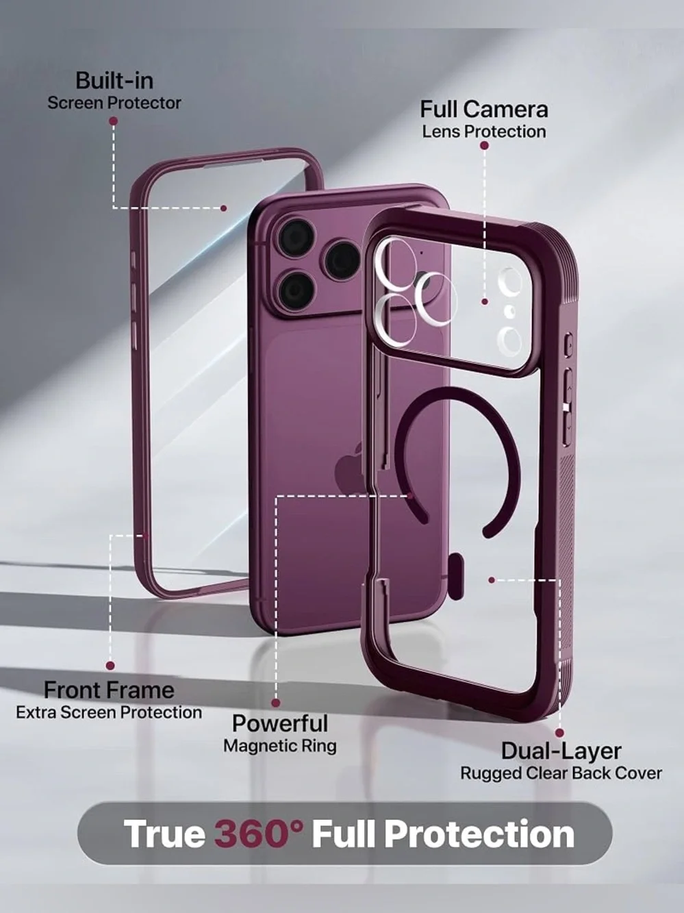 Magnetic for iPhone 18 Pro Case with Screen Protector, Burgundy